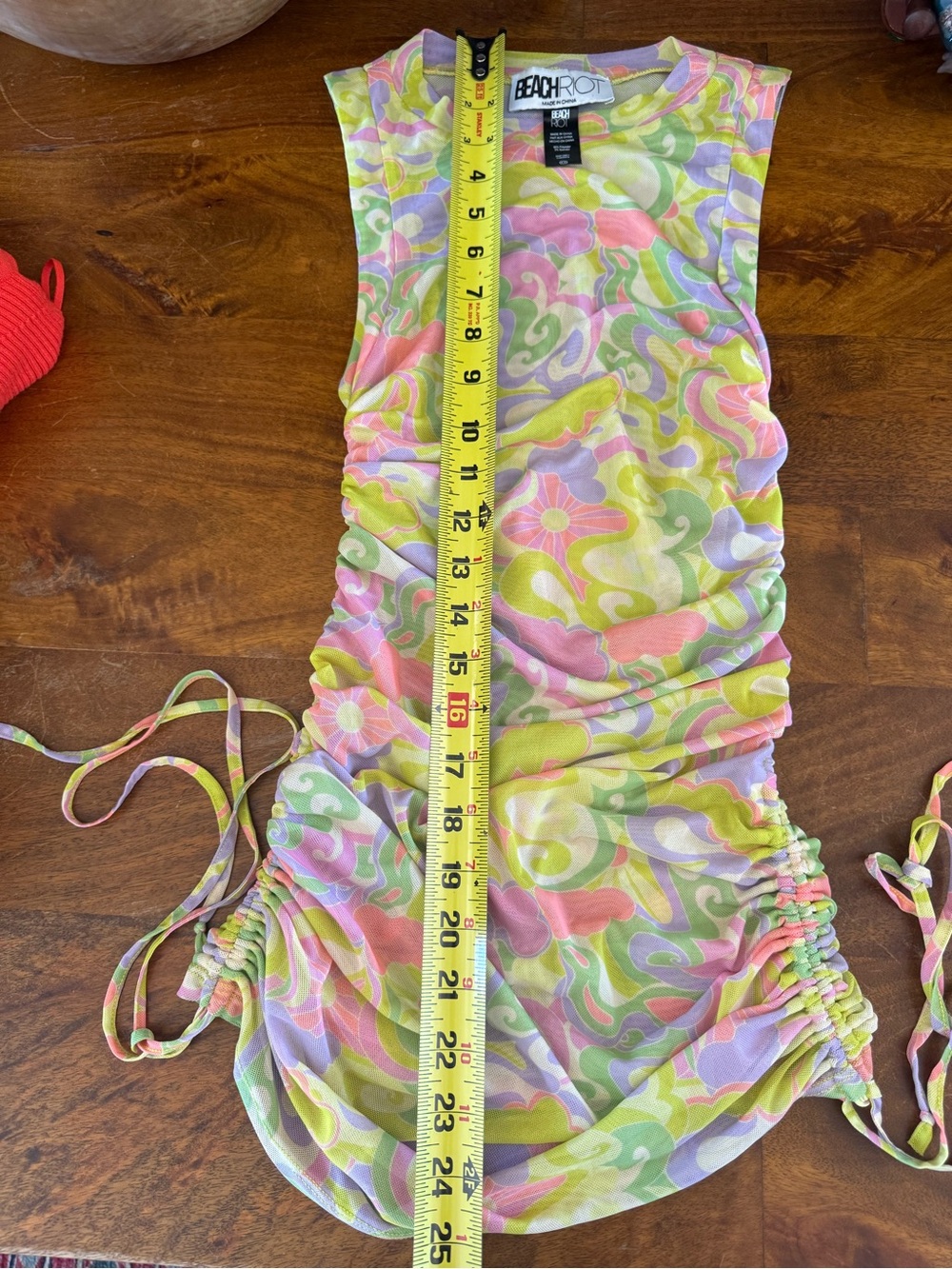NWT Beach Riot Pastel Swirl Ruched Mini Dress/beach cover up meshed material - Picture 3 of 6
